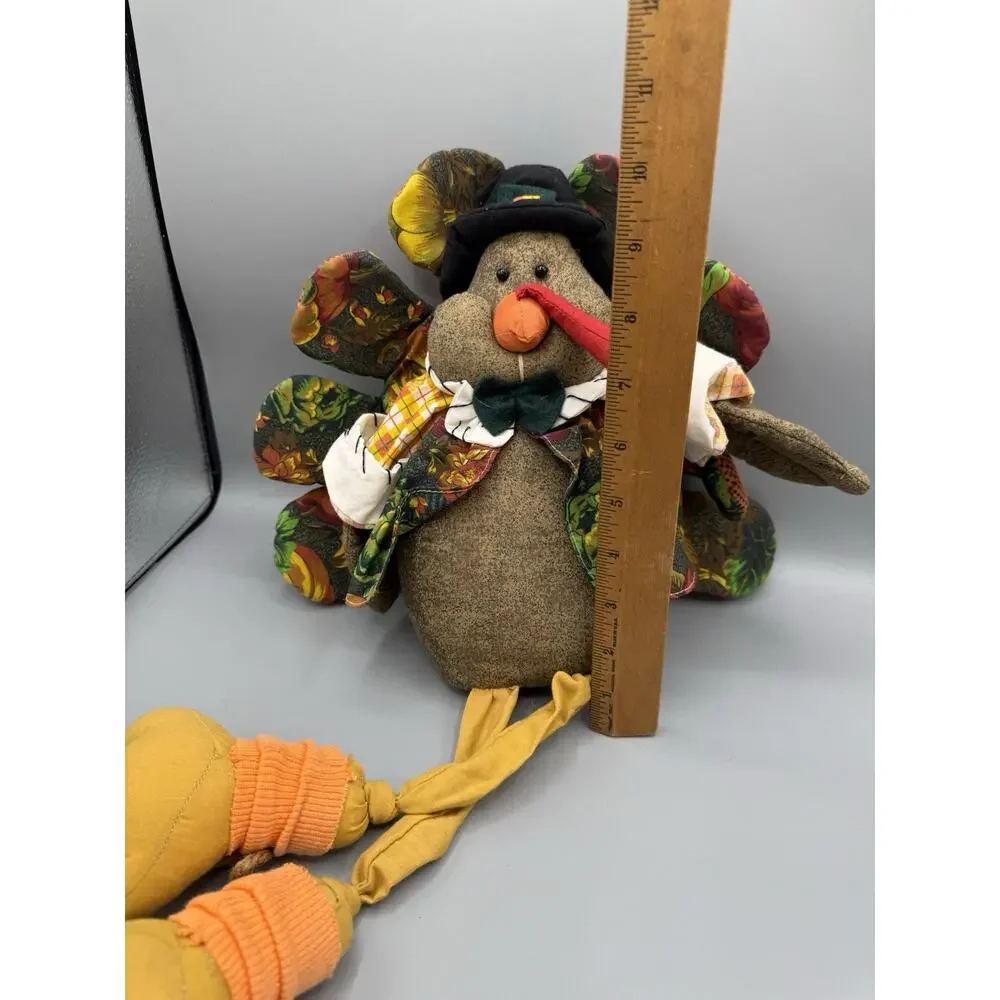 Primitive Thanksgiving Turkey Doll Pilgrim Folk ArtShelf Sitter Dangling Legs